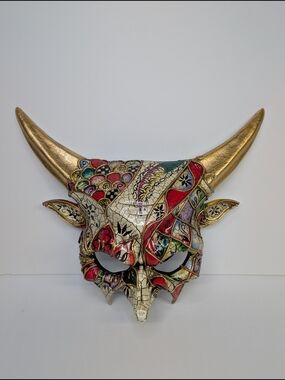 Venetian Style Devil Demon Gold Horned Masquerade Costume Halloween Party Mask